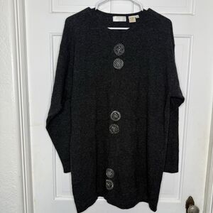 VTG Apart Sweater L Charcoal Gray Wool Angora Knit Beaded Rhinestones 90s